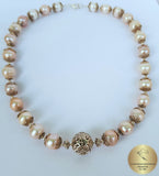 Large Beaded Pearl Necklace, Multi Color Freshwater Pearl Necklace, Floral Silver Ball Necklace, Unique Pearl Wedding Necklace, Sterling Slv