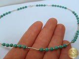 Small Bead Turquoise Necklace, Natural Gemstone Necklace, Simple and Unique Sterling Silver Necklace, Natural Turquoise Jewelry