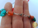 Unique Statement Bracelet, Turquoise and Coral Bracelet, Precious Untreated Mediterraenan Coral, Floral Ball Bracelet, Wedding Jewelry