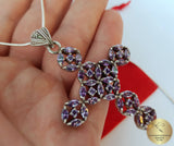 Amethyst Cross Pendant, Violet Stone Cross w Marcasite, Purple Cross, February Birthstone, Victorian Cross, Antique Style Cross, Gothic