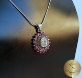 Flower Shaped Ruby Pendant w White Topaz & Marcasite, Sterling Silver Pendant, Genuine Gemstone Pendant, Red Stone Pendant, Natural Ruby