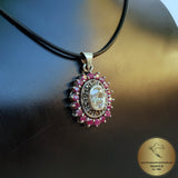 Flower Shaped Ruby Pendant w White Topaz & Marcasite, Sterling Silver Pendant, Genuine Gemstone Pendant, Red Stone Pendant, Natural Ruby