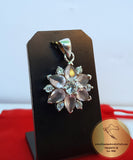 Flower Shaped Rose Quartz Pendant w White Zircon, Rose Gemstone Sterling Silver Pendant, Genuine Gemstone Pendant, Rose Stone Pendant