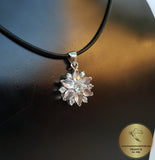 Flower Shaped Rose Quartz Pendant w White Zircon, Rose Gemstone Sterling Silver Pendant, Genuine Gemstone Pendant, Rose Stone Pendant