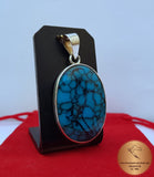 Oval Shaped Blue Turquoise Pendant, Sterling Silver Simple Blue Stone Pendant, Handmade Jewelry