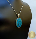 Oval Shaped Blue Turquoise Pendant, Sterling Silver Simple Blue Stone Pendant, Handmade Jewelry