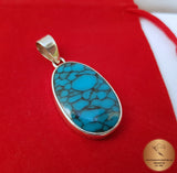Oval Shaped Blue Turquoise Pendant, Sterling Silver Simple Blue Stone Pendant, Handmade Jewelry