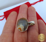 Oval Shaped Crazy Lace Agate Pendant, Sterling Silver Natural Gemstone Pendant, Handmade Jewelry