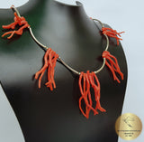 Unique Coral Branch Necklace, Precious Mediterranean Coral Necklace, Chandelier Necklace, Statement Necklace, Bib Necklace, Natural Coral