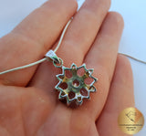 Flower Shaped Rose Quartz Pendant w White Zircon, Rose Gemstone Sterling Silver Pendant, Genuine Gemstone Pendant, Rose Stone Pendant