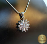 Flower Shaped Rose Quartz Pendant w White Zircon, Rose Gemstone Sterling Silver Pendant, Genuine Gemstone Pendant, Rose Stone Pendant