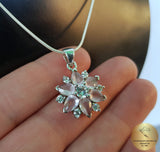 Flower Shaped Rose Quartz Pendant w White Zircon, Rose Gemstone Sterling Silver Pendant, Genuine Gemstone Pendant, Rose Stone Pendant