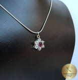 Flower Pendant, Amethyst Pendant, Violet Stone Pendant w CZ, Purple Pendant, February Birthstone, Sterling Silver