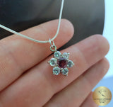 Flower Pendant, Amethyst Pendant, Violet Stone Pendant w CZ, Purple Pendant, February Birthstone, Sterling Silver