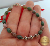 Multi Color Bead Agate Bracelet, Colorful Natural Gemstone Beaded Bracelet, Solid Sterling Silver Bracelet