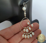 Long Pearl Earrings, Large Pearl Earrings, Wedding White Pearl Earrings, Unique Handmade Dangle Pearl Earrings, Silver Pearl Earrings