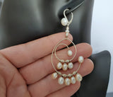 Long Pearl Earrings, Large Pearl Earrings, Wedding White Pearl Earrings, Unique Handmade Dangle Pearl Earrings, Silver Pearl Earrings