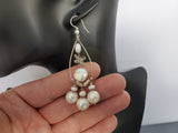 Long Pearl Earrings, Bridal White Pearl Earrings, Unique Handmade Chandelier Pearl Earrings, Sterling Silver, Natural Freshwater Pearl