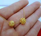 Dainty Sliding 14k Gold Pendant, Traditional Croatian Jewelry, Small Gold Pendant, Gold Filigree Slide Ball Pendant, Dainty Chain Necklace