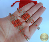 Red Coral Chandelier Earrings, Long Earrings, Undyed Mediterranean Coral Statement Earrings, Unique Artisan Earrings, Silver Bridal Earrings