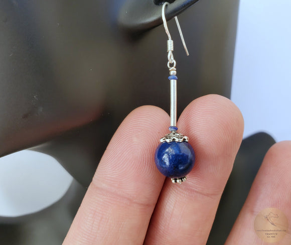 Blue Lapis Earrings, Simple Dangle Blue Stone Earrings, Natural Gemstone Earrings, Sterling Silver Earrings, Lapis Lazuli Earrings