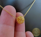 Dainty Sliding 14k Gold Pendant, Traditional Croatian Jewelry, Small Gold Pendant, Gold Filigree Slide Ball Pendant, Dainty Chain Necklace
