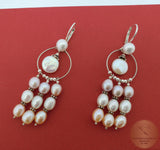 Multicolor Pearl Chandelier Earrings, Long Pearl Earrings, Unique Statement Earrings, Dangle Pearl Bridal Earrings, Sterling Pearl Earrings