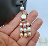 Multicolor Pearl Chandelier Earrings, Long Pearl Earrings, Unique Statement Earrings, Dangle Pearl Bridal Earrings, Sterling Pearl Earrings