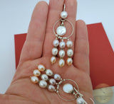 Multicolor Pearl Chandelier Earrings, Long Pearl Earrings, Unique Statement Earrings, Dangle Pearl Bridal Earrings, Sterling Pearl Earrings