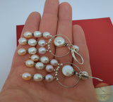 Multicolor Pearl Chandelier Earrings, Long Pearl Earrings, Unique Statement Earrings, Dangle Pearl Bridal Earrings, Sterling Pearl Earrings