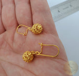 Simple 14k Gold Dangle Earrings, Traditional Croatian Gold Filigree Earrings, Dubrovnik Gold Ball Earrings, Wedding 14 k Gold Earrings