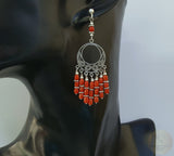 Unique Long Red Coral Earrings, Large Sterling Silver Chandelier Filigree Earrings, Precious Untreated Mediterranean Coral Bridal Earrings