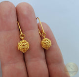 Simple 14k Gold Dangle Earrings, Traditional Croatian Gold Filigree Earrings, Dubrovnik Gold Ball Earrings, Wedding 14 k Gold Earrings