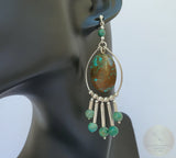 Turquoise Chandelier Earrings, Natural Turquoise Statement Earrings, Long Dangle Earrings, Solid Sterling Silver Earrings, Unique Earrings