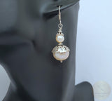 Peach Pearl Earrings, Simple Pearl Dangle Earrings, Sterling Silver Pearl Earrings, Bridesmaids Jewelry, Natural Pearl, Freshwater Pearl