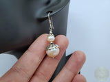 Peach Pearl Earrings, Simple Pearl Dangle Earrings, Sterling Silver Pearl Earrings, Bridesmaids Jewelry, Natural Pearl, Freshwater Pearl