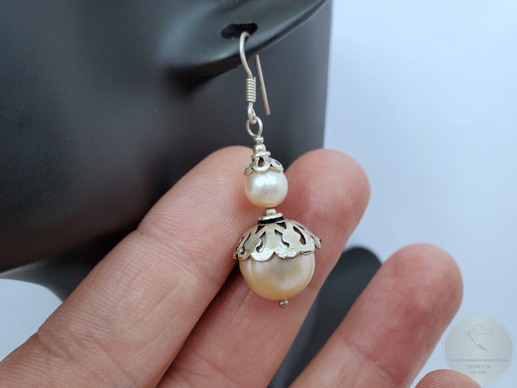 Peach Pearl Earrings, Simple Pearl Dangle Earrings, Sterling Silver Pearl Earrings, Bridesmaids Jewelry, Natural Pearl, Freshwater Pearl