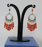 Unique Long Red Coral Earrings, Large Sterling Silver Chandelier Filigree Earrings, Precious Untreated Mediterranean Coral Bridal Earrings