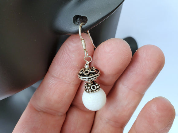 Sterling Silver Earrings, White Coral Earrings, White Dangle Earrings, White Stone Earrings, Natural Coral Jewelry, Filigree Earrings