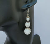 Sterling Silver Triple Beaded Earrings, White Coral Earrings, White Dangle Earrings, Simple White Stone Earrings, Natural Coral Jewelry