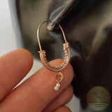 Dubrovnik Filigree Hoop Earrings, Solid Rose Gold Hoops, 14 k Gold Earrings, Ethnic Croatian Bridal Earrings, Pearl Dangle Hoops 14k