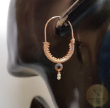 Dubrovnik Filigree Hoop Earrings, Solid Rose Gold Hoops, 14 k Gold Earrings, Ethnic Croatian Bridal Earrings, Pearl Dangle Hoops 14k