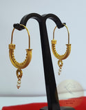 Traditional Croatian Solid Gold Hoop Earrings 14k, Dubrovnik - Konavle Wedding Jewelry, 14k Gold Filigree Hoops, White Pearl Dangle Hoops