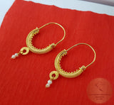 Traditional Croatian Solid Gold Hoop Earrings 14k, Dubrovnik - Konavle Wedding Jewelry, 14k Gold Filigree Hoops, White Pearl Dangle Hoops