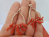 Red Coral Branch Earrings, Unique Mediterranean Red Coral Earrings, Dangle Hoop Earrings, Untreated Coral and Silver, Red Coral Jewelry