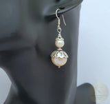 Peach Pearl Earrings, Simple Pearl Dangle Earrings, Sterling Silver Pearl Earrings, Bridesmaids Jewelry, Natural Pearl, Freshwater Pearl