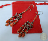Large Coral Earrings, Long Coral Earrings, Statement Coral Earrings, Mediterranean Coral Chandelier Earrings, Sterling Silver Earrings