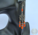 Large Coral Earrings, Long Coral Earrings, Statement Coral Earrings, Mediterranean Coral Chandelier Earrings, Sterling Silver Earrings