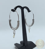 Dubrovnik Filigree Hoop Earrings, Solid White Gold Hoops, 14 k Gold Earrings, Ethnic Croatian Bridal Earrings, Pearl Dangle Hoops 14k