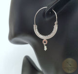 Dubrovnik Filigree Hoop Earrings, Solid White Gold Hoops, 14 k Gold Earrings, Ethnic Croatian Bridal Earrings, Pearl Dangle Hoops 14k